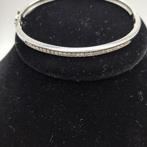 Vintage Silver Tone Clear Rhinestones Snap Bracelet